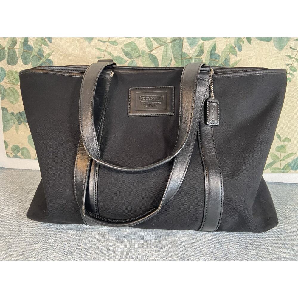 Coach Legacy Hampton Black Canvas Large Tote Bag Side Pockets F77007, Pre-Owned